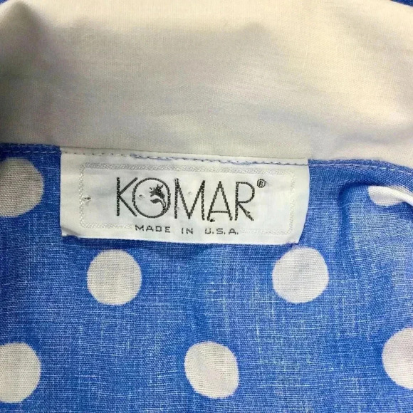 Vintage Komar Womens Blue White Polka Dot Sleeveless Tie Waist Wrap Dress Large - Picture 10 of 12